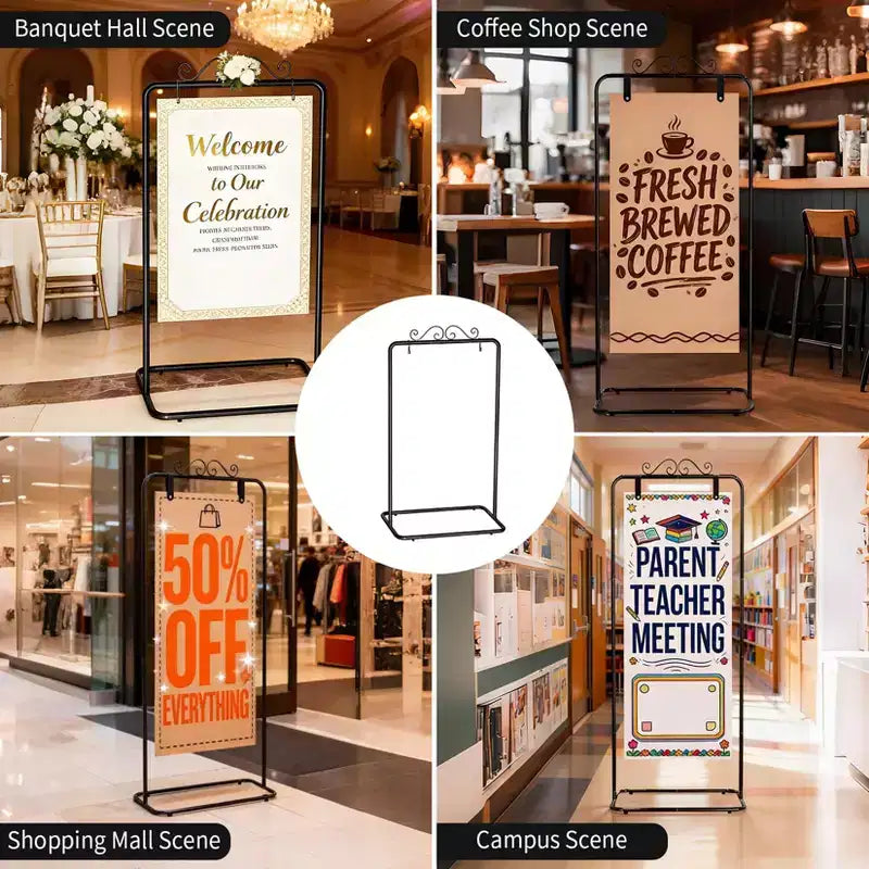 Adjustable Welcome Sign Stand - Sturdy Metal Sign Holder for Wedding, Birthday, Party, Guest Book, Includes 2 Pairs Leather Straps