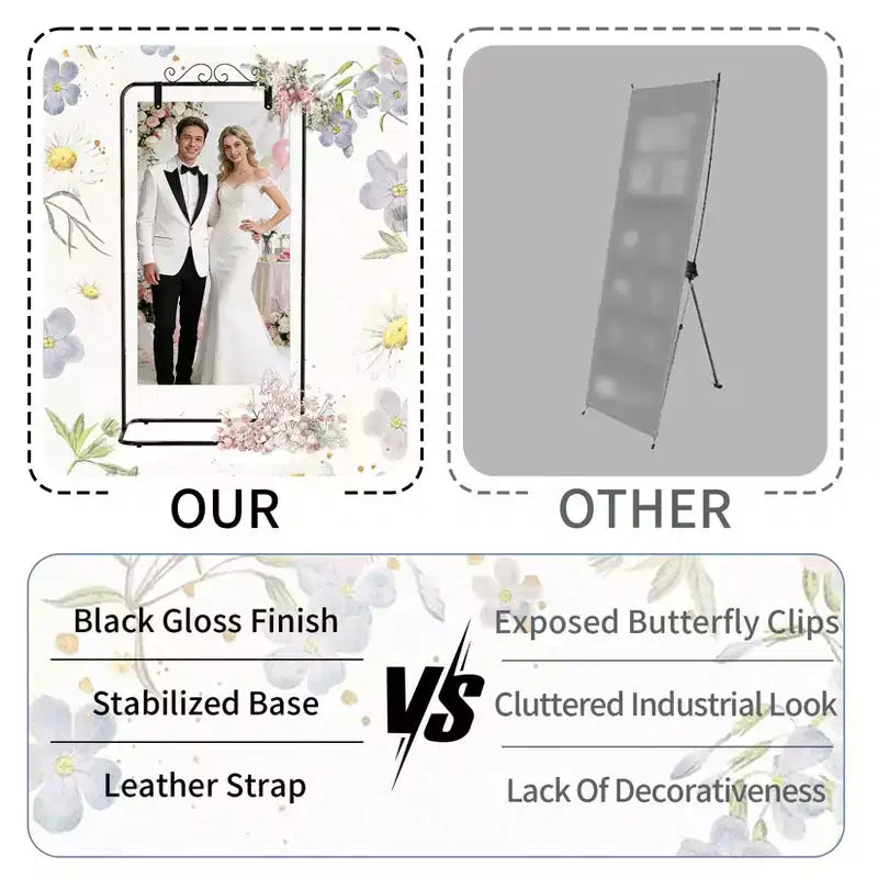 Adjustable Welcome Sign Stand - Sturdy Metal Sign Holder for Wedding, Birthday, Party, Guest Book, Includes 2 Pairs Leather Straps