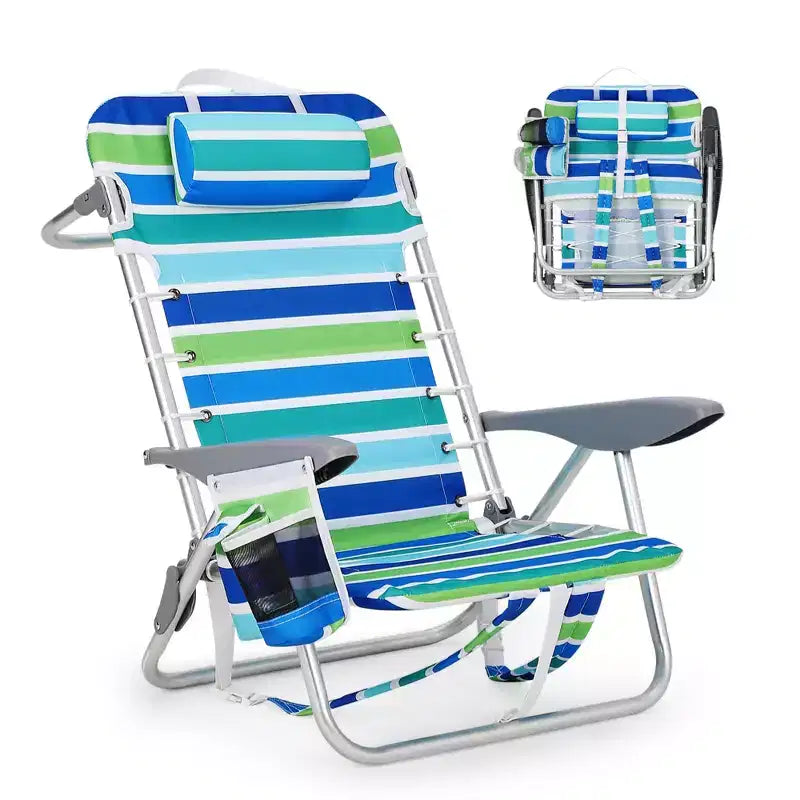 Backpack Beach Chair for Adults, Lightweight Portable Lay Flat Folding Beach Chair with 5 Reclining Positions, Backpack Straps, Phone Pocket