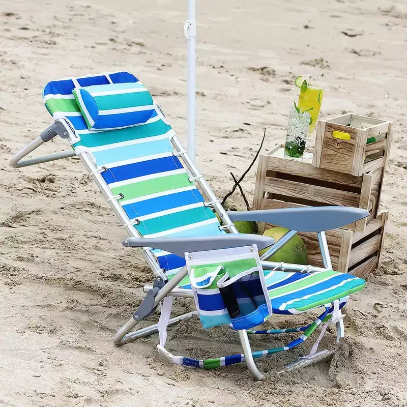 Backpack Beach Chair for Adults, Lightweight Portable Lay Flat Folding Beach Chair with 5 Reclining Positions, Backpack Straps, Phone Pocket