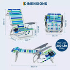 Backpack Beach Chair for Adults, Lightweight Portable Lay Flat Folding Beach Chair with 5 Reclining Positions, Backpack Straps, Phone Pocket