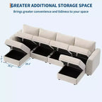 108-163 Modular L/U Sectional, 4-9 Seater Cloud Couch w/ Hidden Storage Under All Seats, Reversible Chaise Chenille Sleeper Sofa