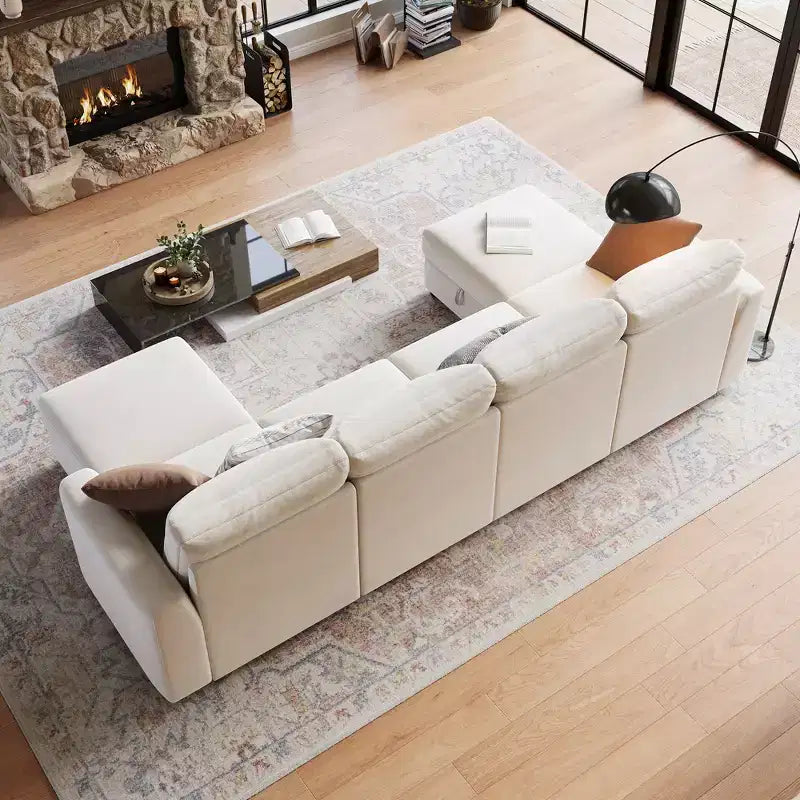 108-163 Modular L/U Sectional, 4-9 Seater Cloud Couch w/ Hidden Storage Under All Seats, Reversible Chaise Chenille Sleeper Sofa