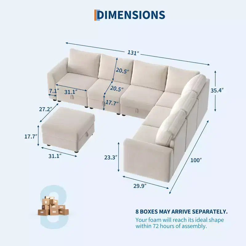 108-163 Modular L/U Sectional, 4-9 Seater Cloud Couch w/ Hidden Storage Under All Seats, Reversible Chaise Chenille Sleeper Sofa