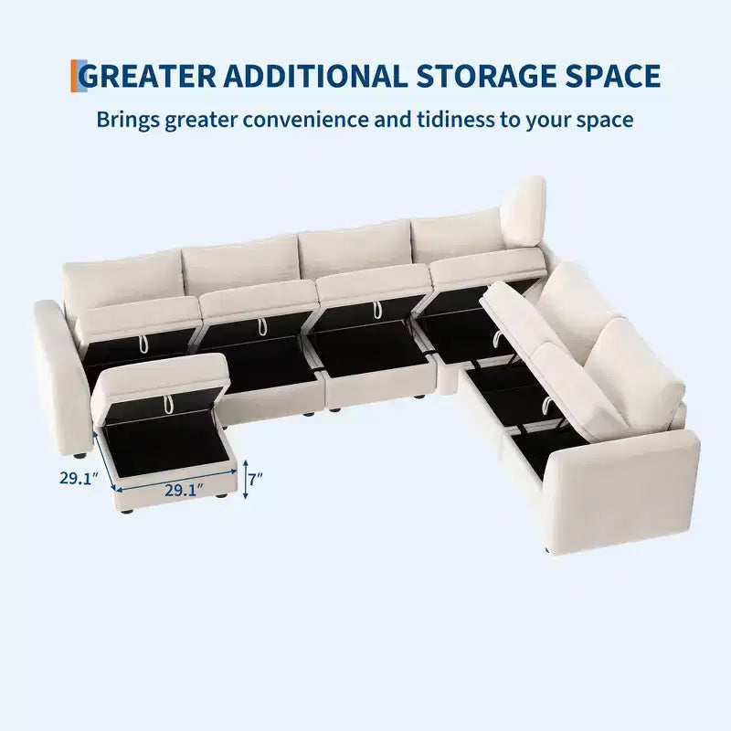 108-163 Modular L/U Sectional, 4-9 Seater Cloud Couch w/ Hidden Storage Under All Seats, Reversible Chaise Chenille Sleeper Sofa