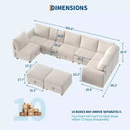 108-163 Modular L/U Sectional, 4-9 Seater Cloud Couch w/ Hidden Storage Under All Seats, Reversible Chaise Chenille Sleeper Sofa