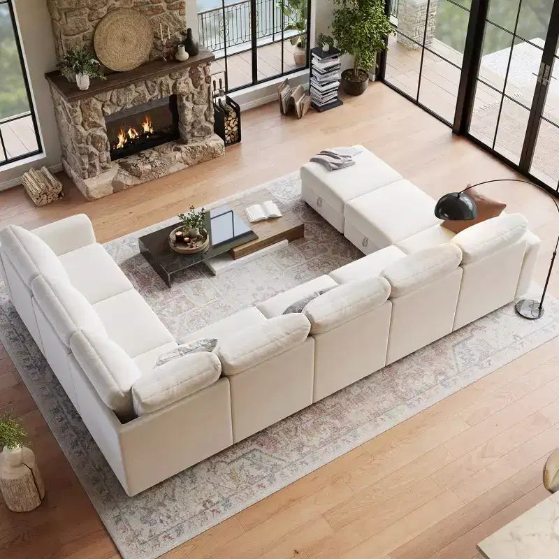108-163 Modular L/U Sectional, 4-9 Seater Cloud Couch w/ Hidden Storage Under All Seats, Reversible Chaise Chenille Sleeper Sofa