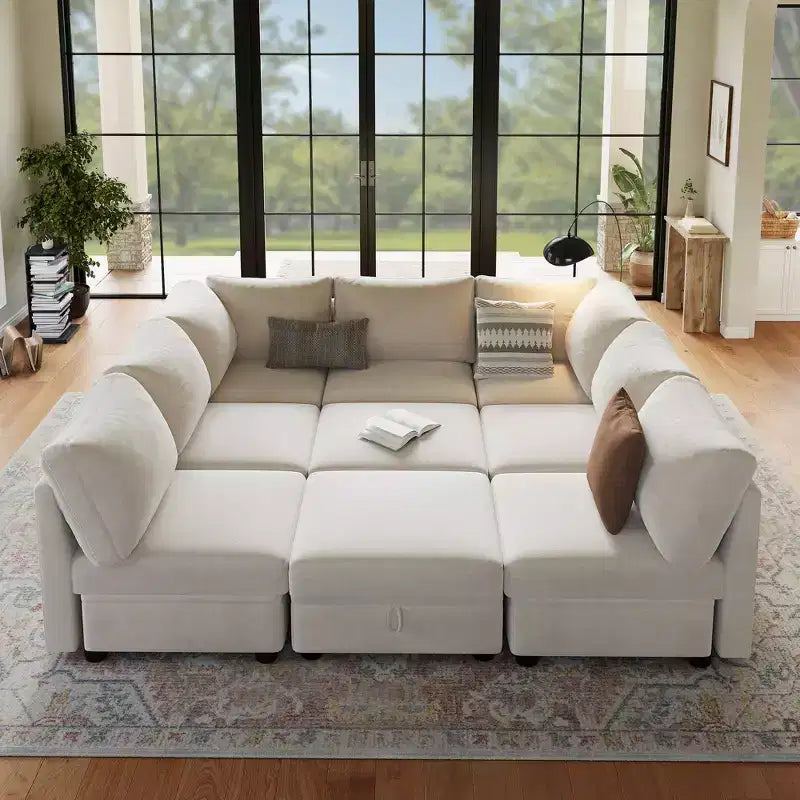 108-163 Modular L/U Sectional, 4-9 Seater Cloud Couch w/ Hidden Storage Under All Seats, Reversible Chaise Chenille Sleeper Sofa