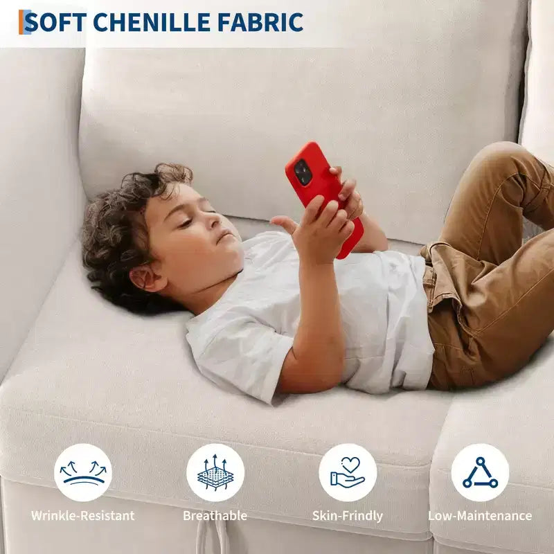 108-163 Modular L/U Sectional, 4-9 Seater Cloud Couch w/ Hidden Storage Under All Seats, Reversible Chaise Chenille Sleeper Sofa