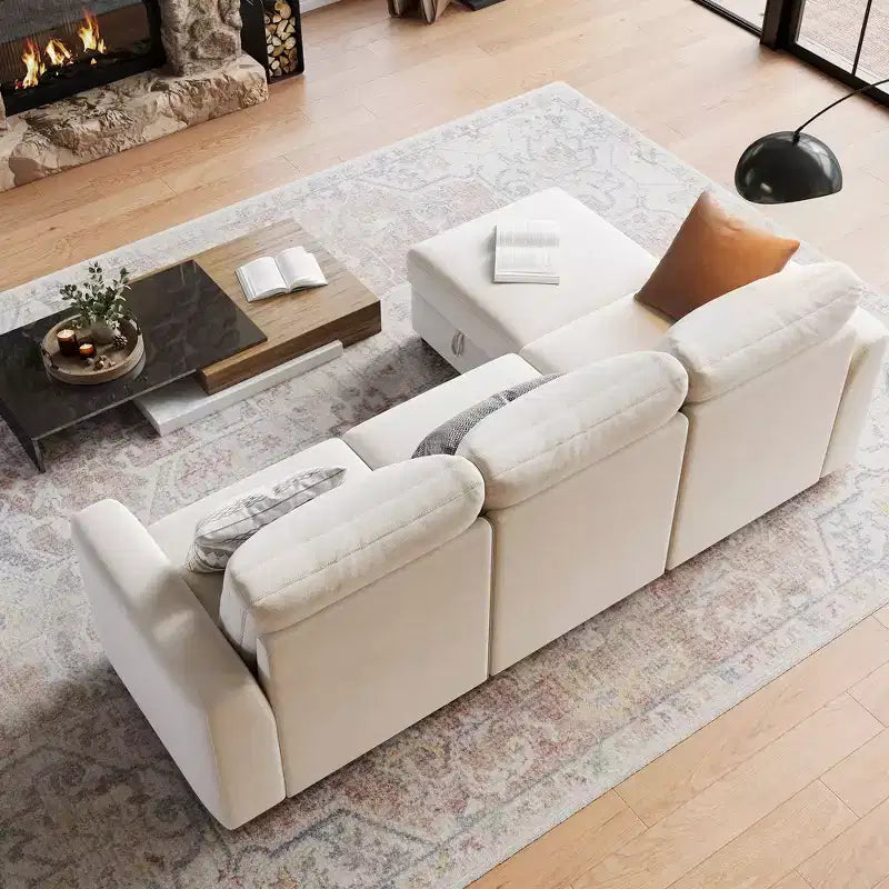108-163 Modular L/U Sectional, 4-9 Seater Cloud Couch w/ Hidden Storage Under All Seats, Reversible Chaise Chenille Sleeper Sofa