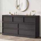 Acekool 7 Drawer Dresser for Bedroom, Wooden Storage Cabinet with Concave Handles, Modern Chest of Drawers Organizer, Black