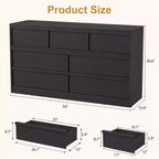Acekool 7 Drawer Dresser for Bedroom, Wooden Storage Cabinet with Concave Handles, Modern Chest of Drawers Organizer, Black