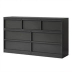 Acekool 7 Drawer Dresser for Bedroom, Wooden Storage Cabinet with Concave Handles, Modern Chest of Drawers Organizer, Black