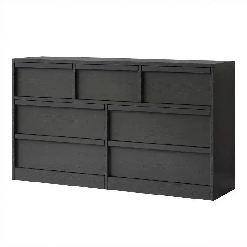 Acekool 7 Drawer Dresser for Bedroom, Wooden Storage Cabinet with Concave Handles, Modern Chest of Drawers Organizer, Black