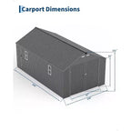 12x20 ft Enclosed Metal Car Port, Vertical Steel Roof, All-Weather Use, Metal Garage Shed