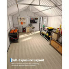 12x20 ft Enclosed Metal Car Port, Vertical Steel Roof, All-Weather Use, Metal Garage Shed