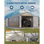 12x20 ft Enclosed Metal Car Port, Vertical Steel Roof, All-Weather Use, Metal Garage Shed
