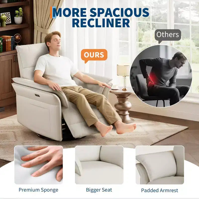 Acekool Swivel Rocker Recliner Chair, PU Leather Glider Reclining Sofa Chair with Deep Seat for Living Room Bedroom Nursery, White