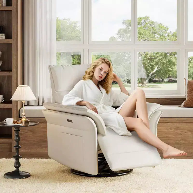 Acekool Swivel Rocker Recliner Chair, PU Leather Glider Reclining Sofa Chair with Deep Seat for Living Room Bedroom Nursery, White