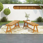 Set of 2 Outdoor Dining Benches, Acacia Wood Patio Bench Seating, All-Weather Garden Bench for Poolside & Outdoor Dining-Panipeachy