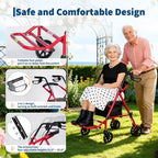 Portable Collapsible Wheelchair for Adults, 299lb Capacity, 6 Wheels, Adjustable Height, Underseat Storage, Comfortable Seat & Foot Pedal