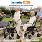 Portable Collapsible Wheelchair for Adults, 299lb Capacity, 6 Wheels, Adjustable Height, Underseat Storage, Comfortable Seat & Foot Pedal