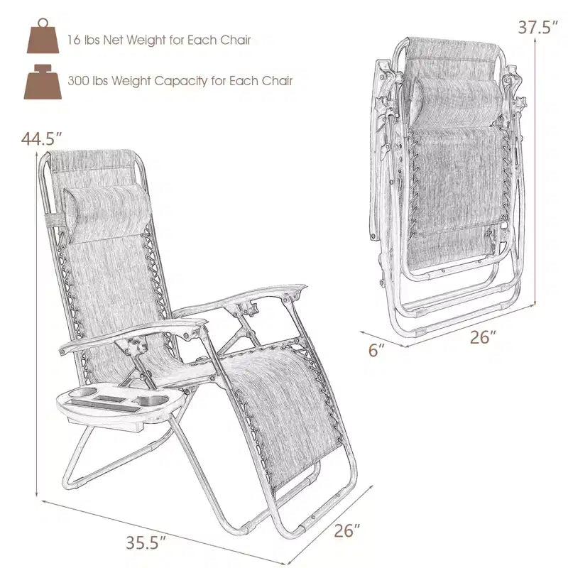 Costway 2PC Zero Gravity Chair Adjustable Recliners Textiliene