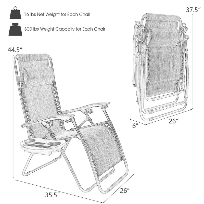 Costway 2PC Zero Gravity Chair Adjustable Recliners Textiliene