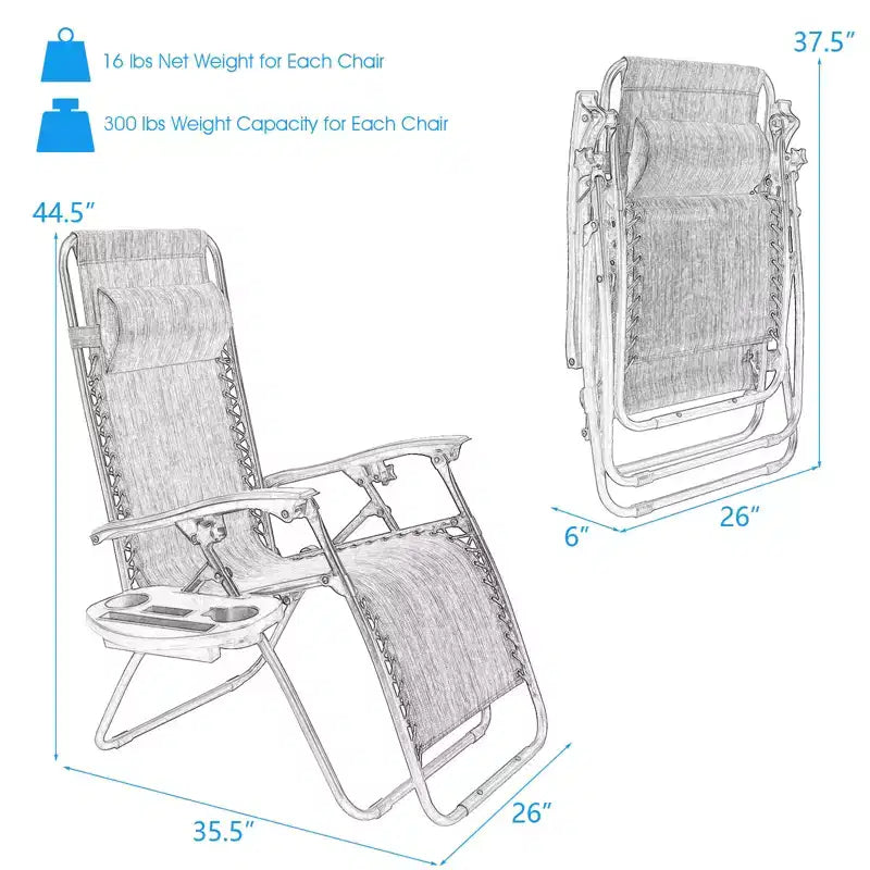 Costway 2PC Zero Gravity Chair Adjustable Recliners Textiliene