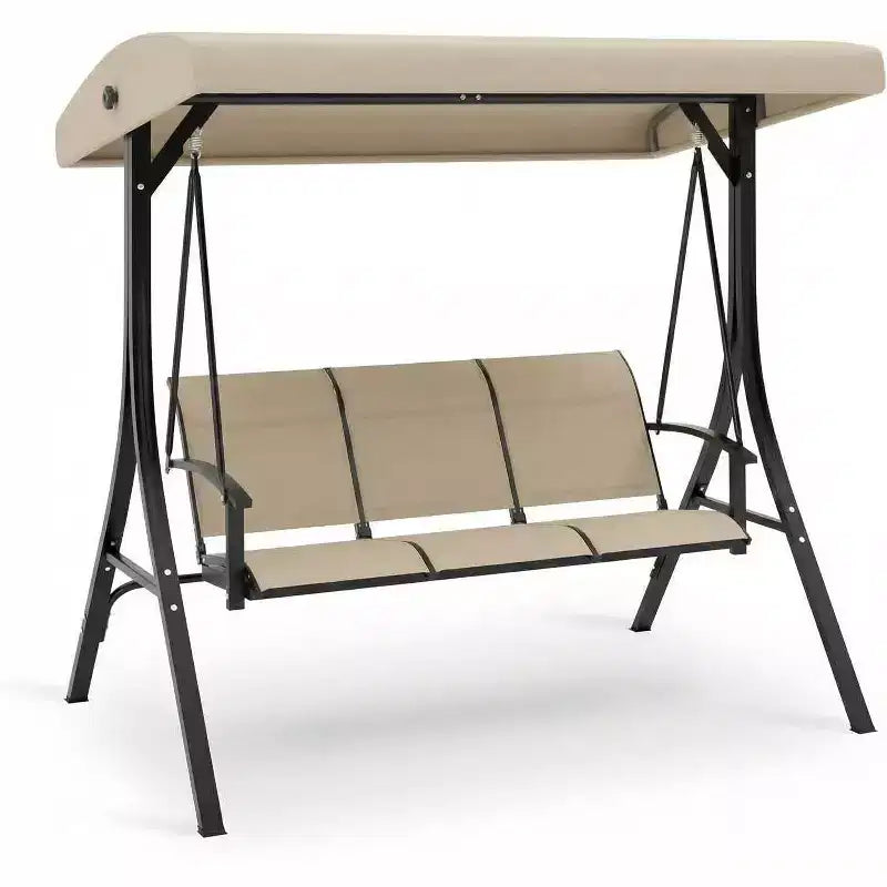 3-Seater Outdoor Porch Swing Chair with Adjustable Canopy, Heavy-Duty Steel Frame, 600 Lb Capacity, Weatherproof Cushions for Patio, Garden