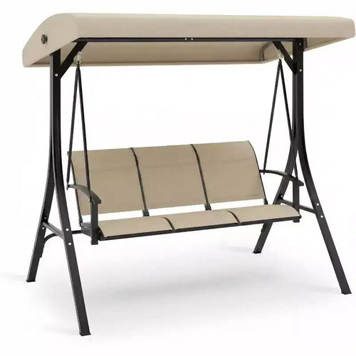 3-Seater Outdoor Porch Swing Chair with Adjustable Canopy, Heavy-Duty Steel Frame, 600 Lb Capacity, Weatherproof Cushions for Patio, Garden