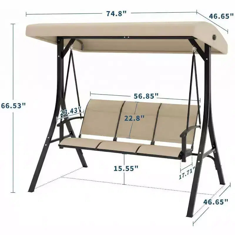 3-Seater Outdoor Porch Swing Chair with Adjustable Canopy, Heavy-Duty Steel Frame, 600 Lb Capacity, Weatherproof Cushions for Patio, Garden