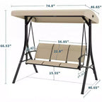 3-Seater Outdoor Porch Swing Chair with Adjustable Canopy, Heavy-Duty Steel Frame, 600 Lb Capacity, Weatherproof Cushions for Patio, Garden