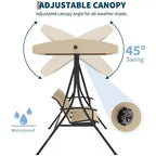 3-Seater Outdoor Porch Swing Chair with Adjustable Canopy, Heavy-Duty Steel Frame, 600 Lb Capacity, Weatherproof Cushions for Patio, Garden