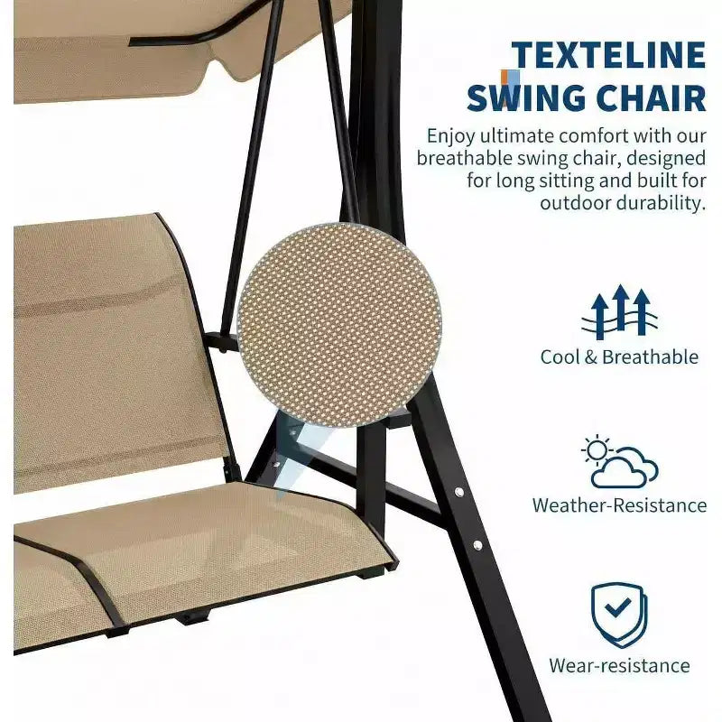 3-Seater Outdoor Porch Swing Chair with Adjustable Canopy, Heavy-Duty Steel Frame, 600 Lb Capacity, Weatherproof Cushions for Patio, Garden