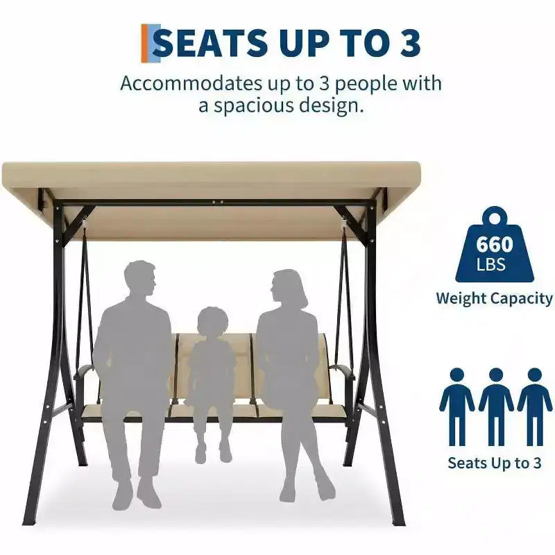 3-Seater Outdoor Porch Swing Chair with Adjustable Canopy, Heavy-Duty Steel Frame, 600 Lb Capacity, Weatherproof Cushions for Patio, Garden