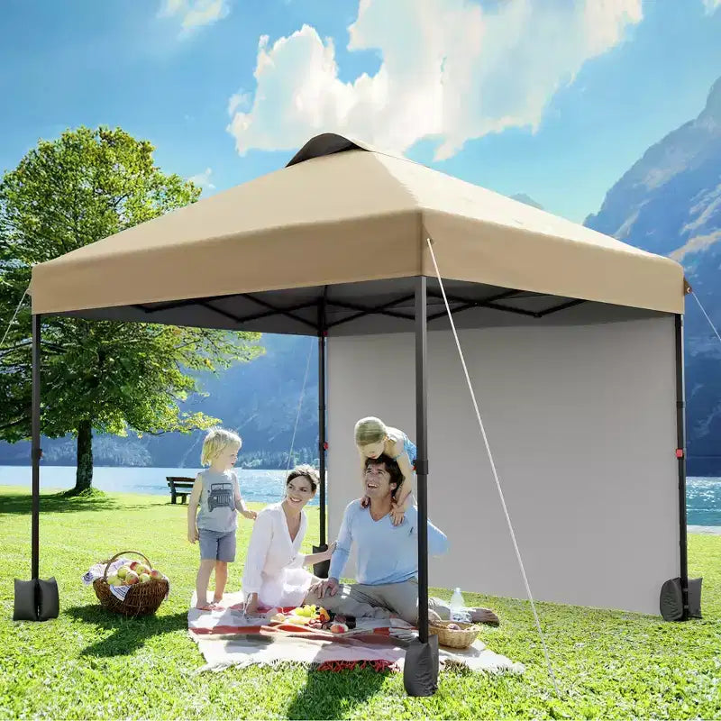 10x10FT Pop Up Canopy Tent with UPF 50+ Sun Protection, Removable Sidewall, Vented Roof, Roller Bag, Stakes for Outdoor Patio, Camping
