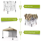 10x10FT Pop Up Canopy Tent with UPF 50+ Sun Protection, Removable Sidewall, Vented Roof, Roller Bag, Stakes for Outdoor Patio, Camping