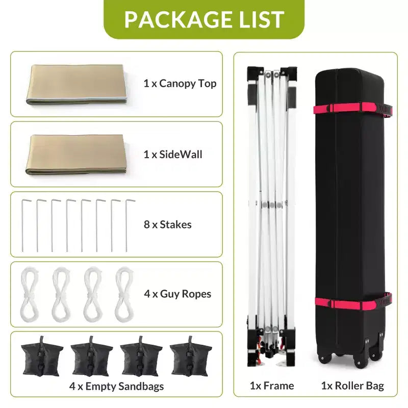 10x10FT Pop Up Canopy Tent with UPF 50+ Sun Protection, Removable Sidewall, Vented Roof, Roller Bag, Stakes for Outdoor Patio, Camping