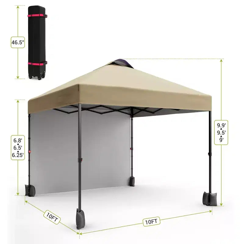10x10FT Pop Up Canopy Tent with UPF 50+ Sun Protection, Removable Sidewall, Vented Roof, Roller Bag, Stakes for Outdoor Patio, Camping