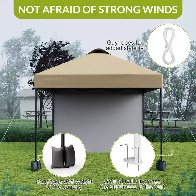 10x10FT Pop Up Canopy Tent with UPF 50+ Sun Protection, Removable Sidewall, Vented Roof, Roller Bag, Stakes for Outdoor Patio, Camping