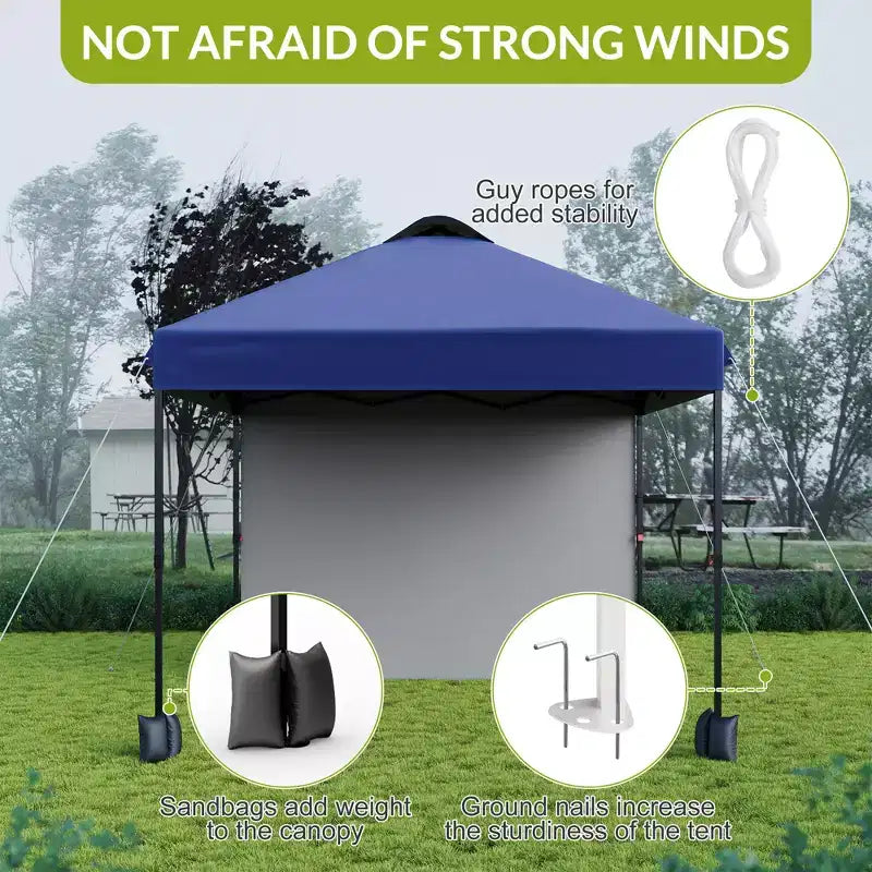 10x10FT Pop Up Canopy Tent with UPF 50+ Sun Protection, Removable Sidewall, Vented Roof, Roller Bag, Stakes for Outdoor Patio, Camping