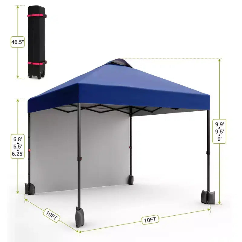 10x10FT Pop Up Canopy Tent with UPF 50+ Sun Protection, Removable Sidewall, Vented Roof, Roller Bag, Stakes for Outdoor Patio, Camping