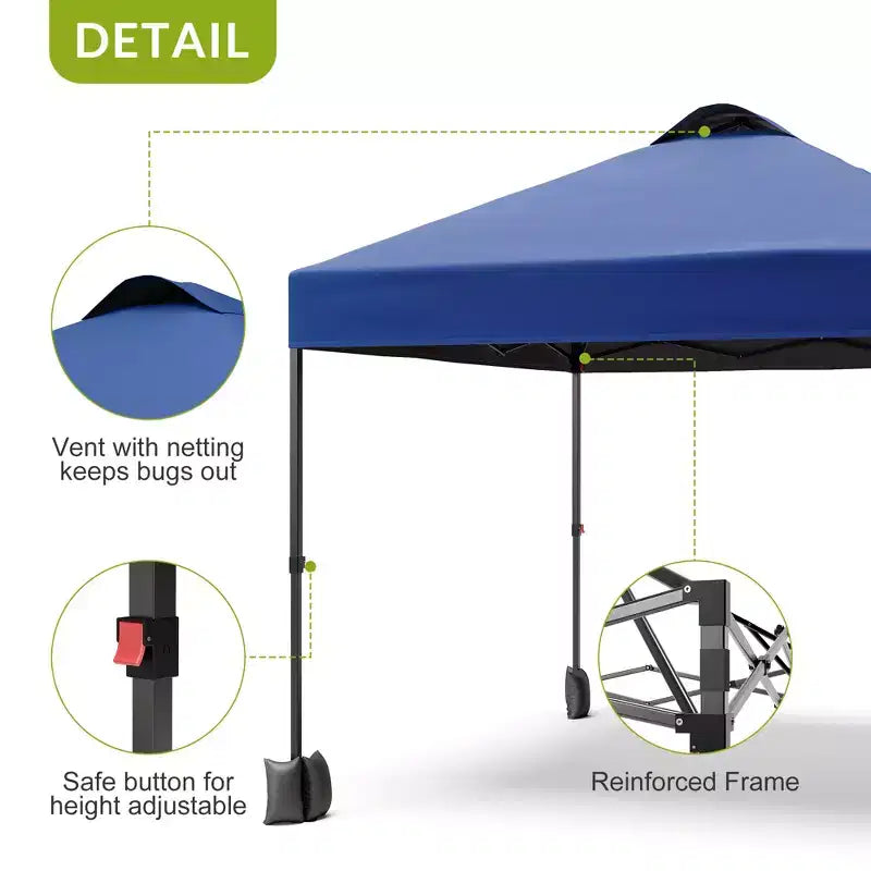 10x10FT Pop Up Canopy Tent with UPF 50+ Sun Protection, Removable Sidewall, Vented Roof, Roller Bag, Stakes for Outdoor Patio, Camping