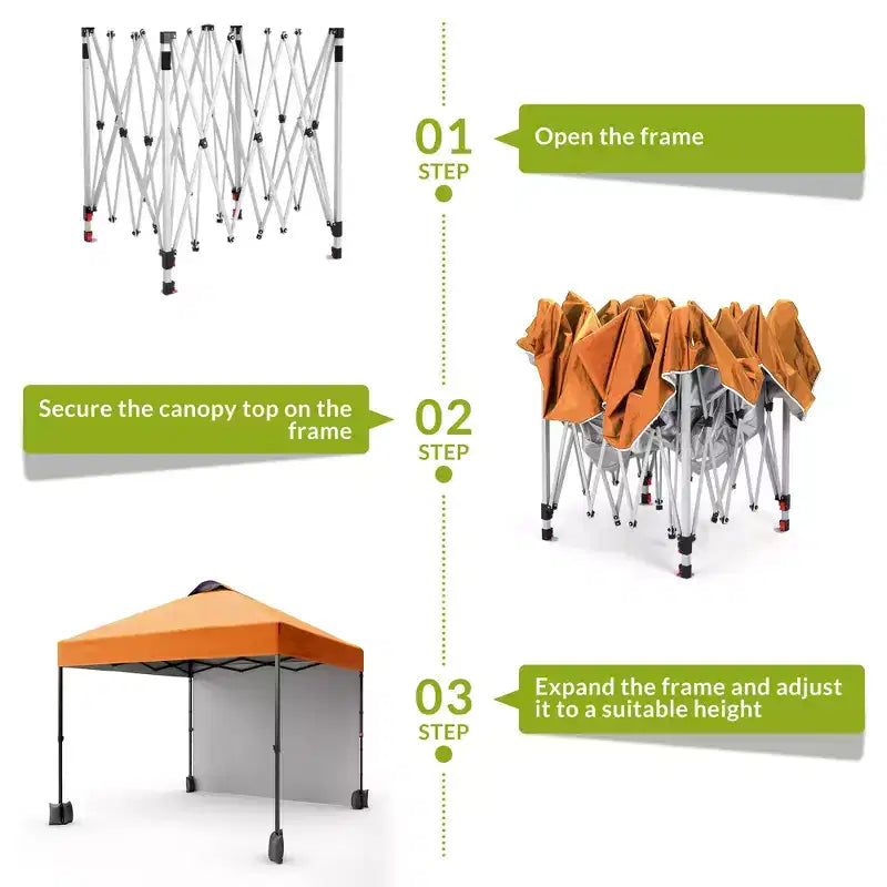 10x10FT Pop Up Canopy Tent with UPF 50+ Sun Protection, Removable Sidewall, Vented Roof, Roller Bag, Stakes for Outdoor Patio, Camping