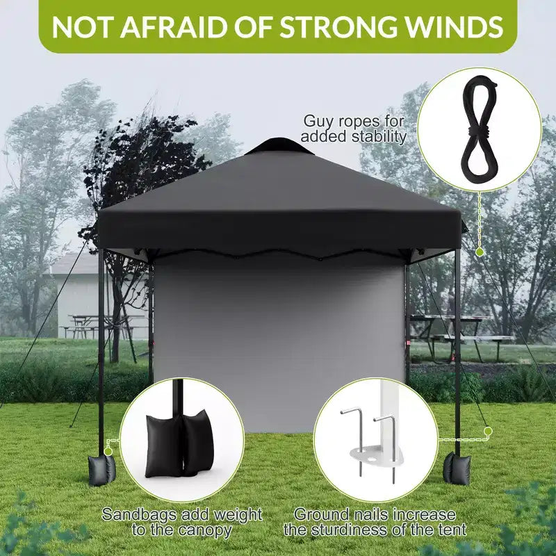 10x10FT Pop Up Canopy Tent with UPF 50+ Sun Protection, Removable Sidewall, Vented Roof, Roller Bag, Stakes for Outdoor Patio, Camping