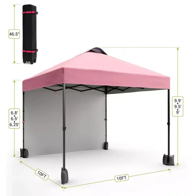10x10FT Pop Up Canopy Tent with UPF 50+ Sun Protection, Removable Sidewall, Vented Roof, Roller Bag, Stakes for Outdoor Patio, Camping