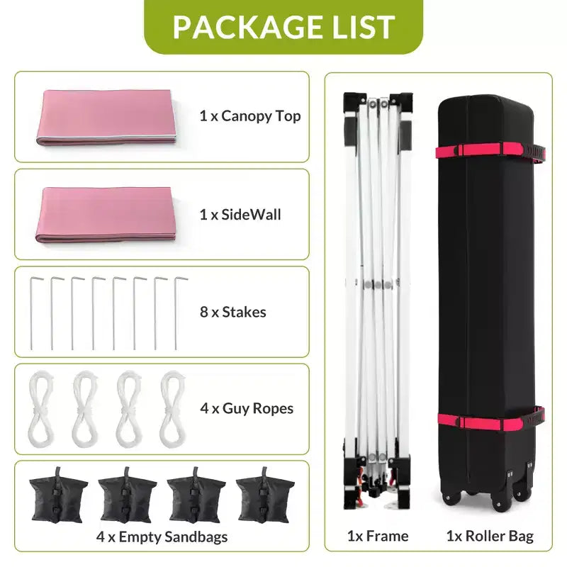 10x10FT Pop Up Canopy Tent with UPF 50+ Sun Protection, Removable Sidewall, Vented Roof, Roller Bag, Stakes for Outdoor Patio, Camping