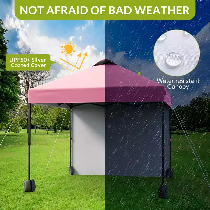10x10FT Pop Up Canopy Tent with UPF 50+ Sun Protection, Removable Sidewall, Vented Roof, Roller Bag, Stakes for Outdoor Patio, Camping