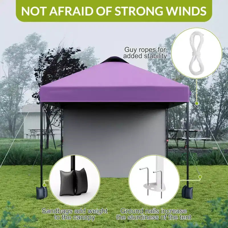 10x10FT Pop Up Canopy Tent with UPF 50+ Sun Protection, Removable Sidewall, Vented Roof, Roller Bag, Stakes for Outdoor Patio, Camping
